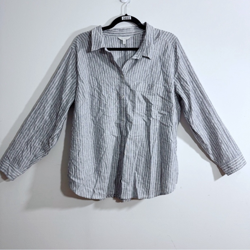 Lucky Brand 1X Blue White Stripe Button Front Shirt Cotton Blend Blouse